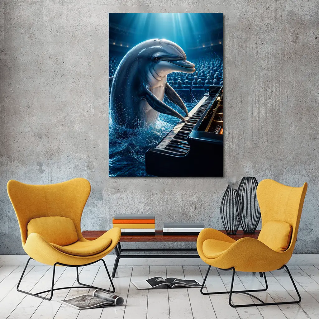 Dolphin Playing Piano At Concert Hall – Wall Art