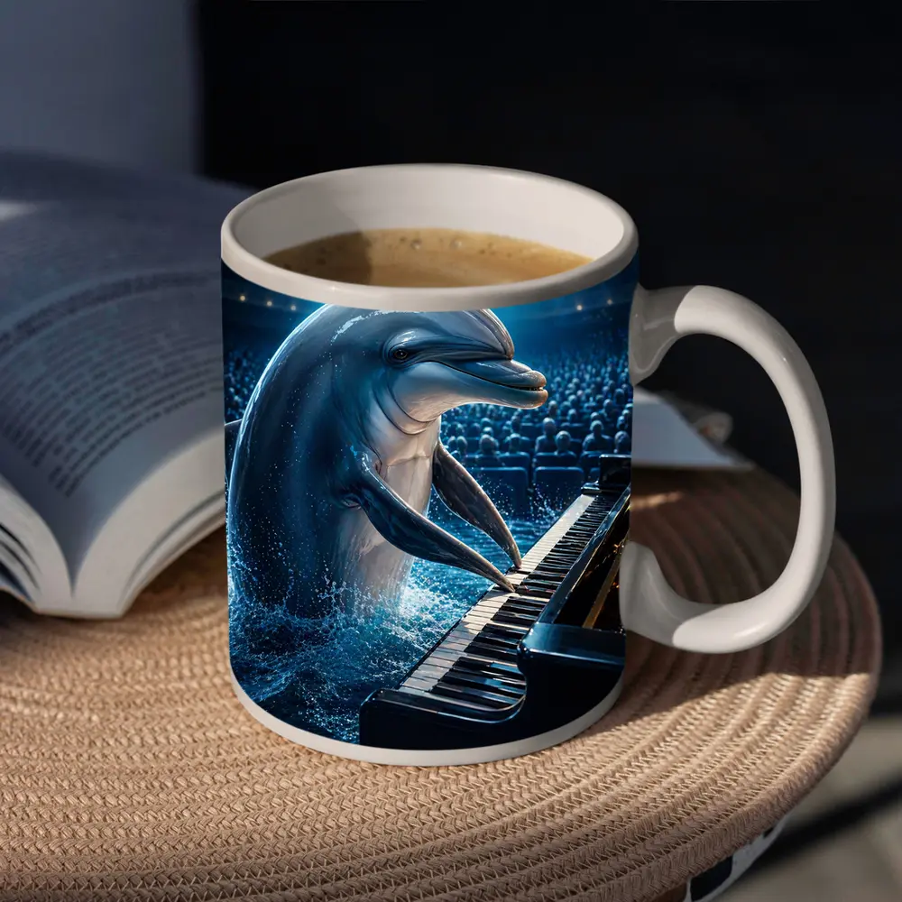 Dolphin Playing Piano At Concert Hall – Mugs