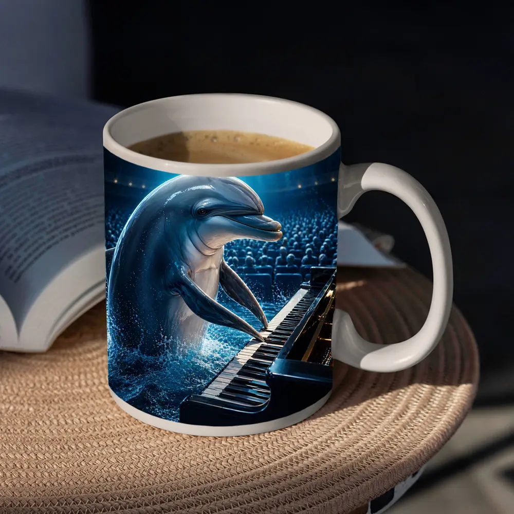 Dolphin Playing Piano At Concert Hall – Mugs