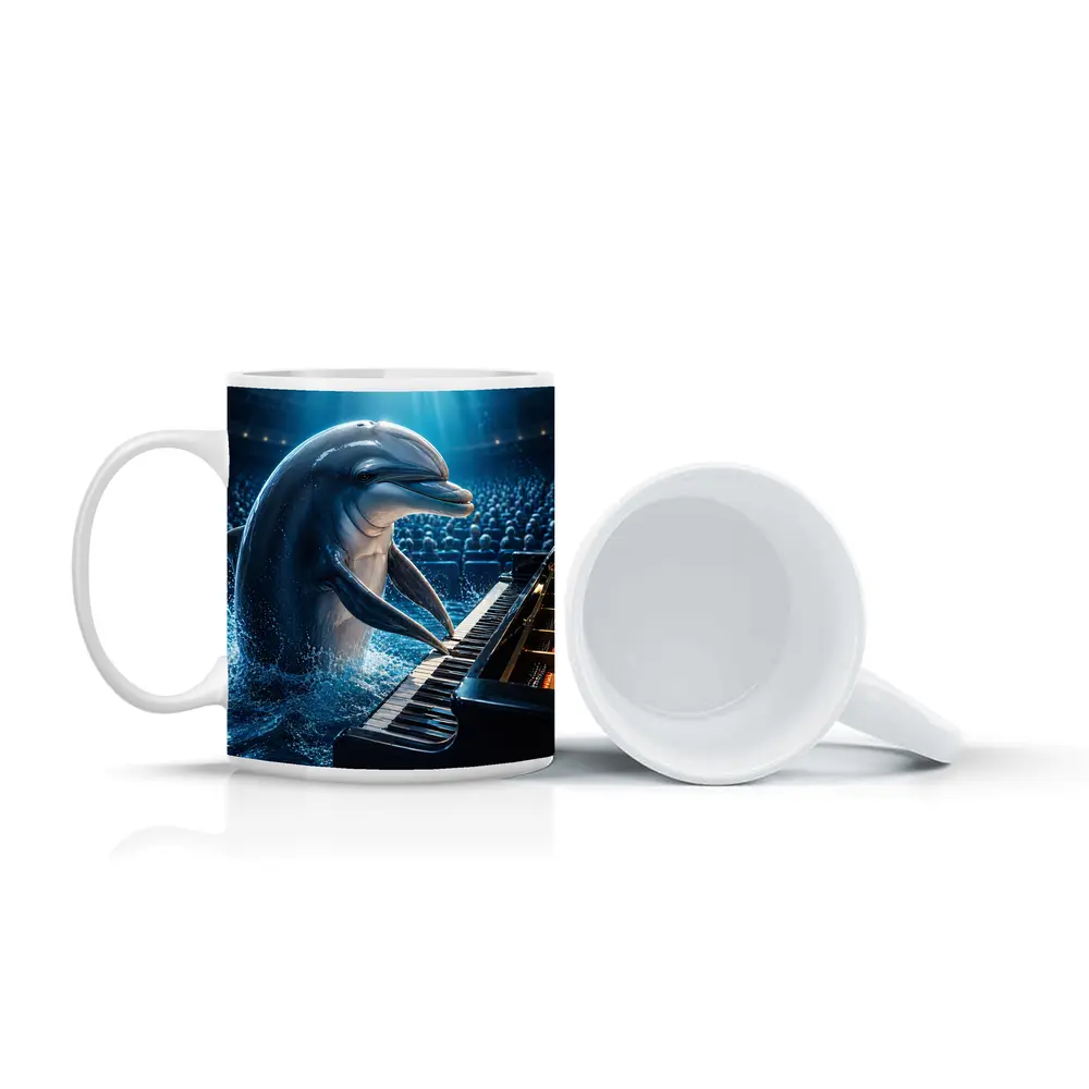 Dolphin Playing Piano At Concert Hall – Mugs