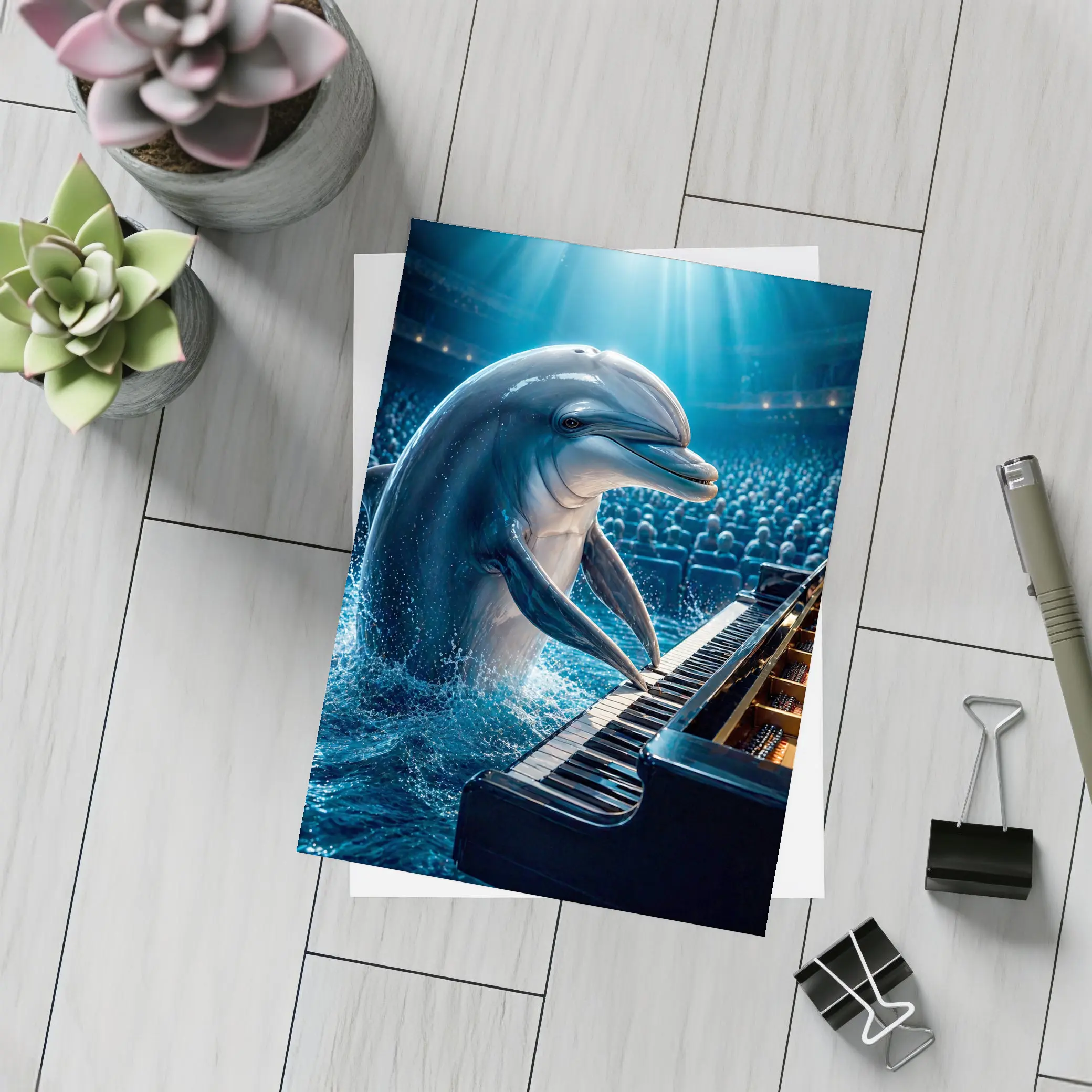Dolphin Playing Piano At Concert Hall – Postcards