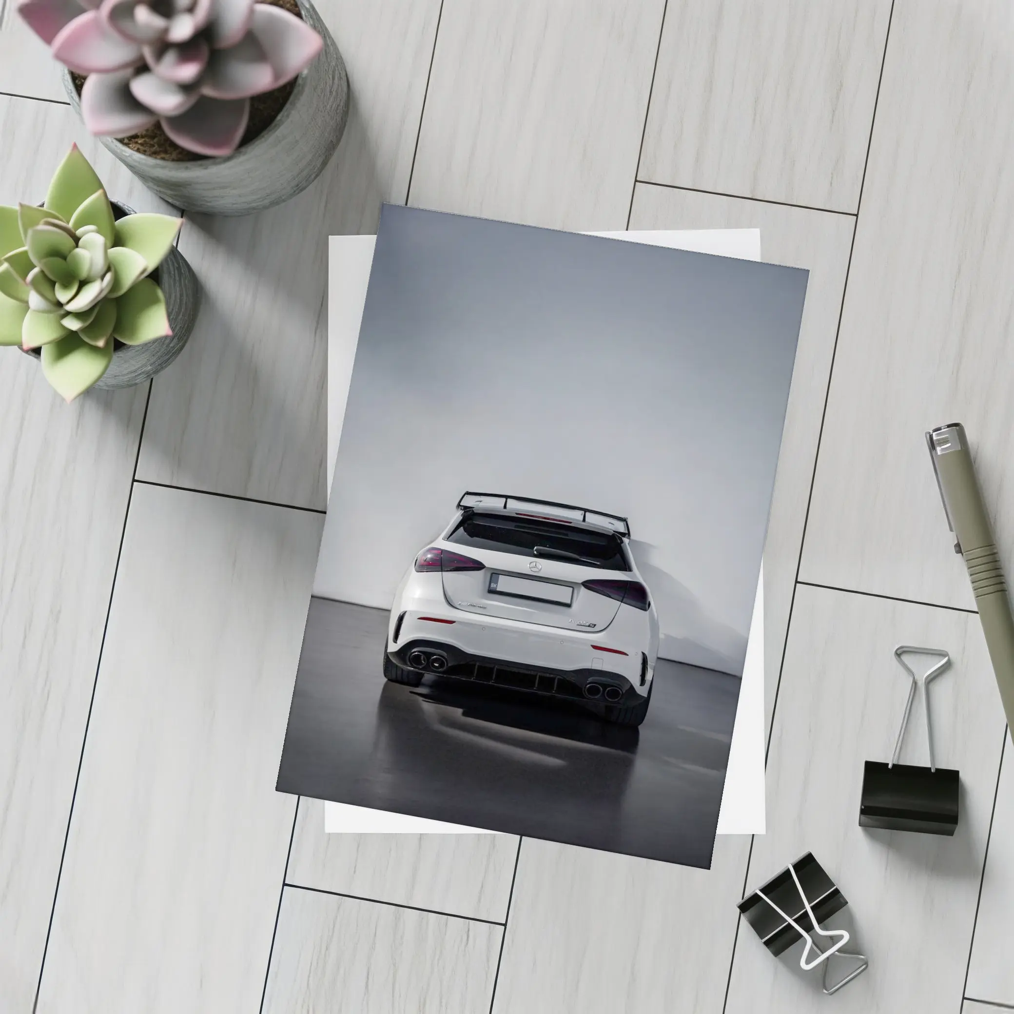 Mercedes AMG A45 S White Studio Rear – Postcards