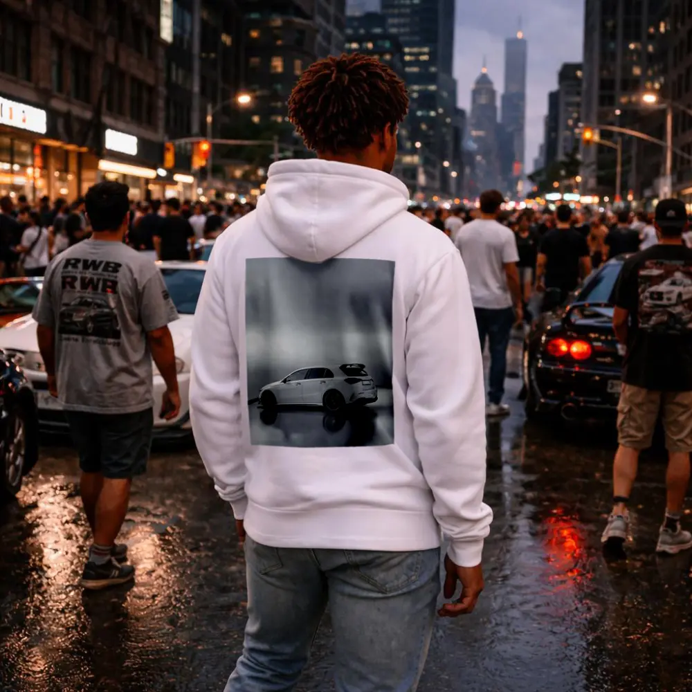 Mercedes AMG A45 White Studio Shot – Hoodies