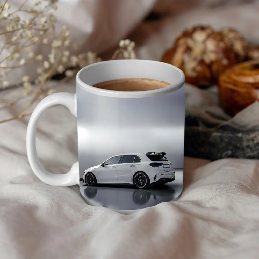 Mercedes AMG A45 White Studio Shot – Mugs