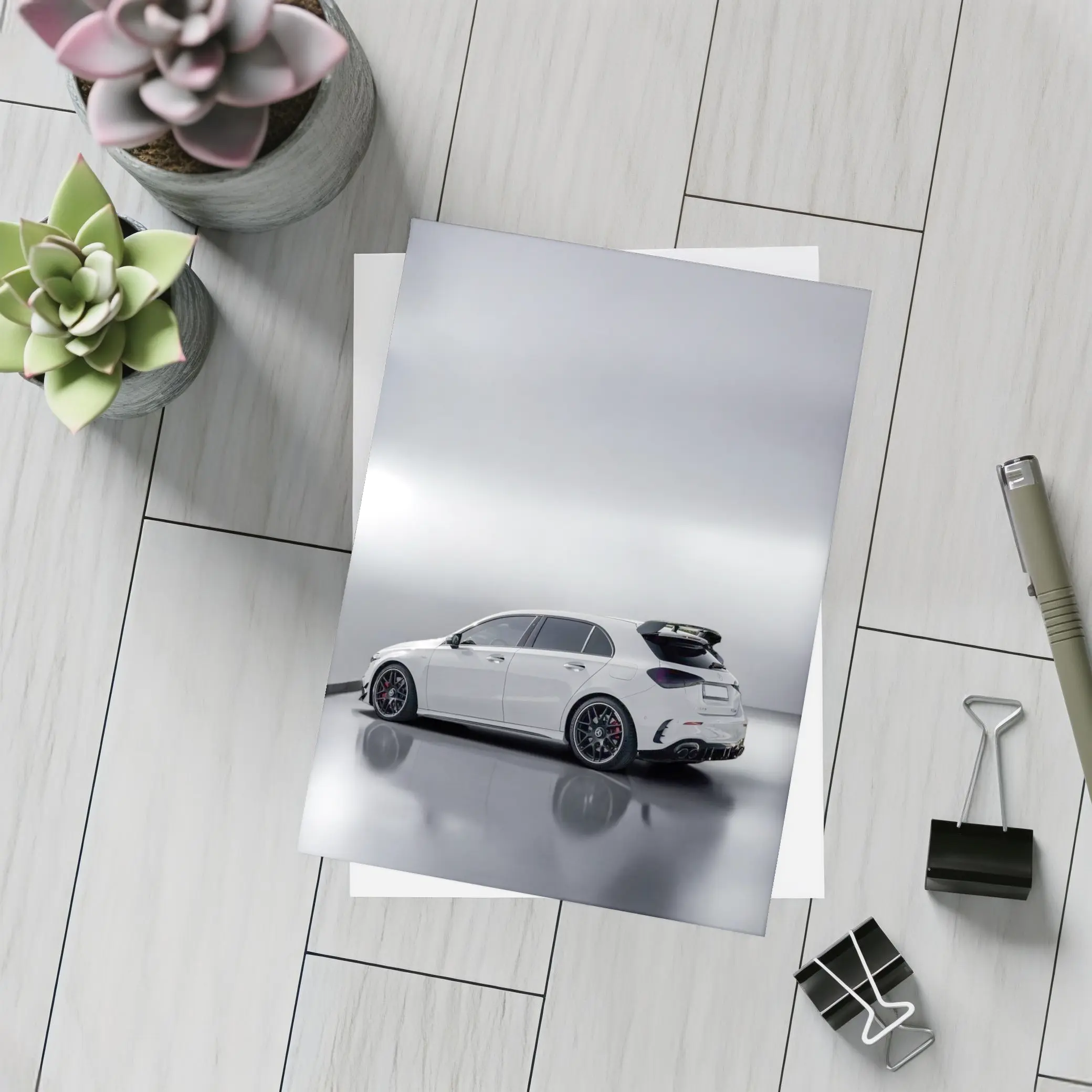 Mercedes AMG A45 White Studio Shot – Postcards