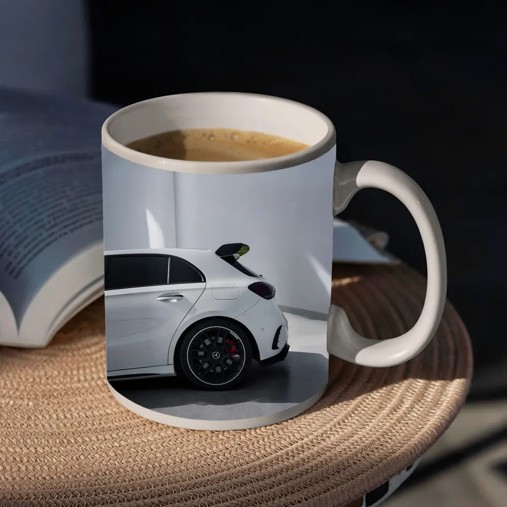 Mercedes AMG A45 White Studio Rear View – Mugs