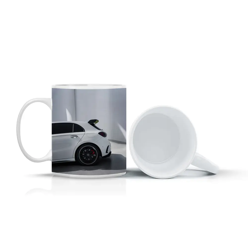 Mercedes AMG A45 White Studio Rear View – Mugs