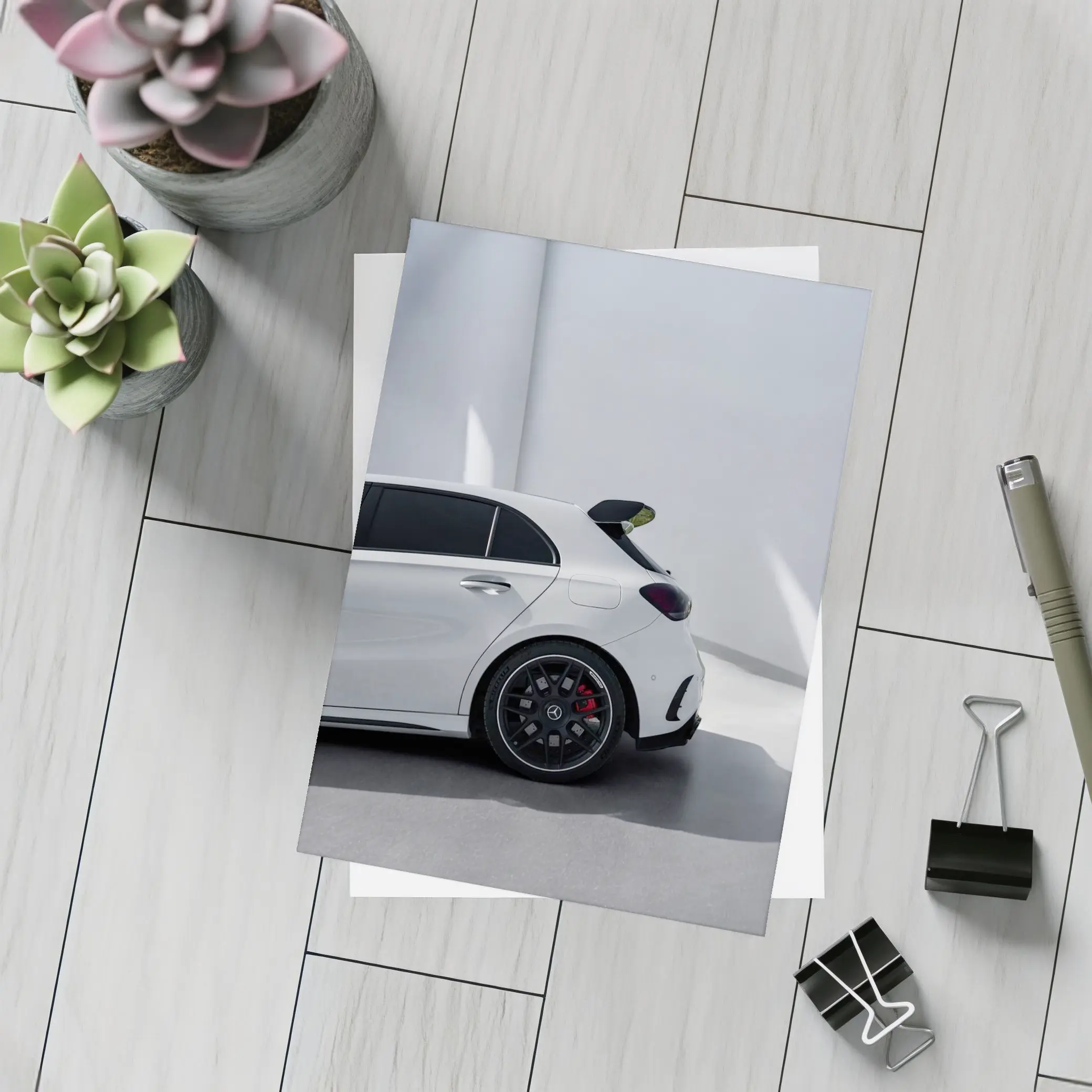 Mercedes AMG A45 White Studio Rear View – Postcards