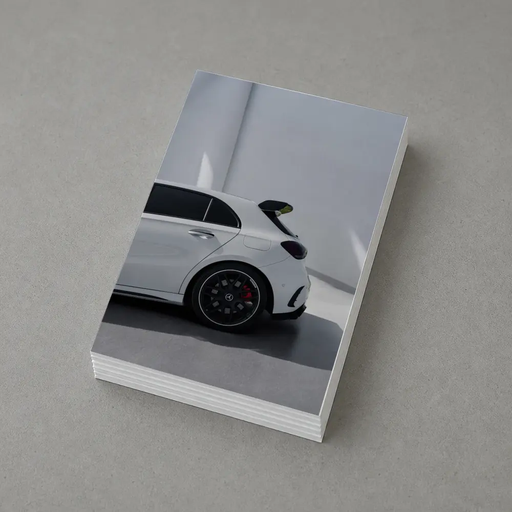 Mercedes AMG A45 White Studio Rear View – Postcards