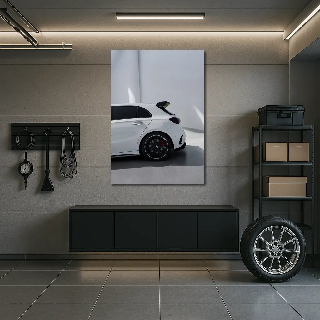 Mercedes AMG A45 White Studio Rear View – Wall Art