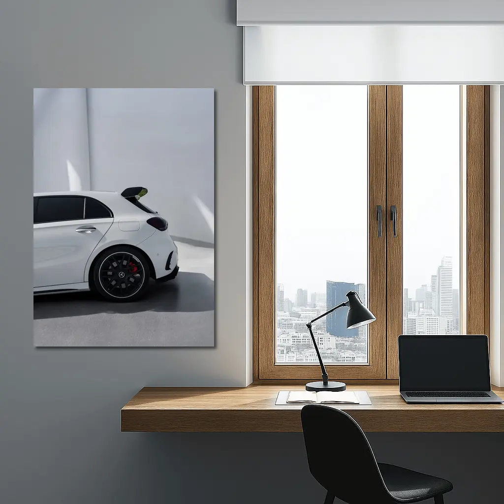 Mercedes AMG A45 White Studio Rear View – Wall Art