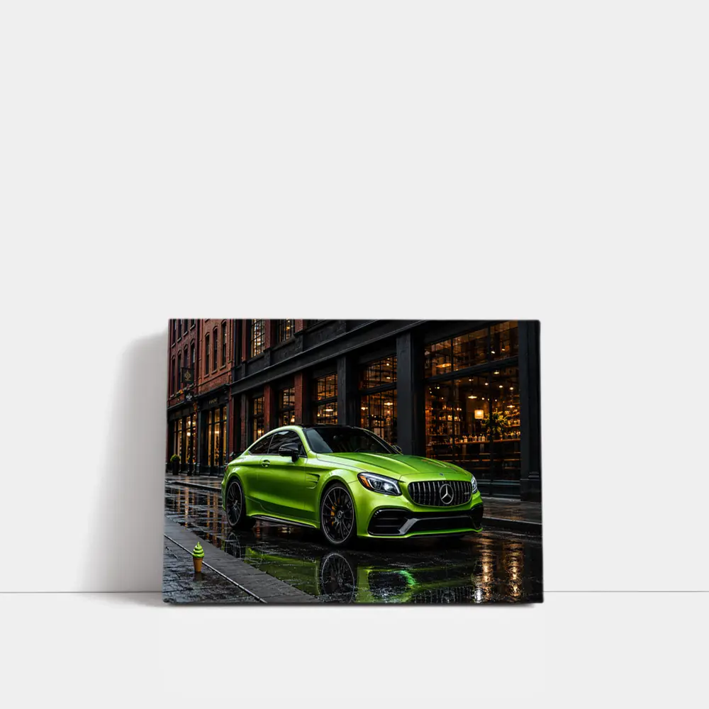 Mercedes-AMG C63 Green Rainy Urban Street – Wall Art