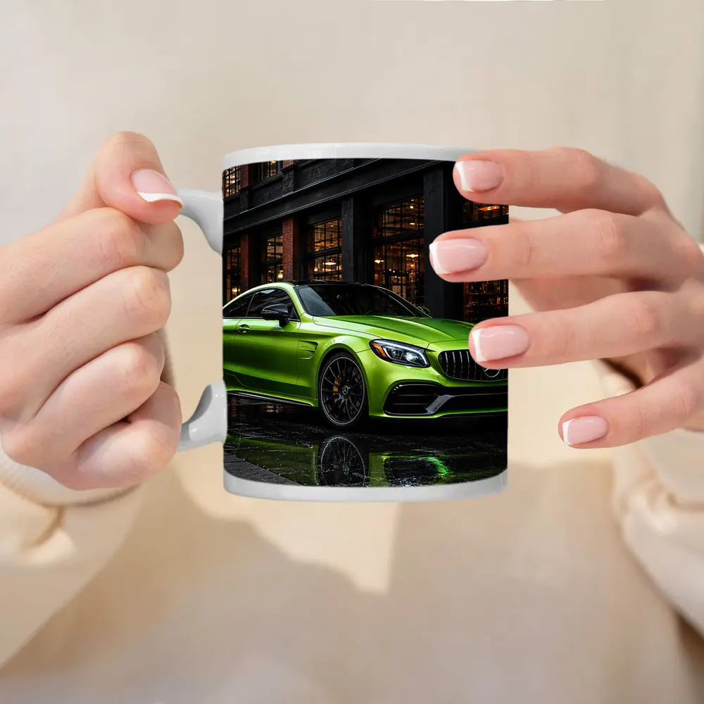 Mercedes AMG C63 Green Rainy Urban Street – Mugs