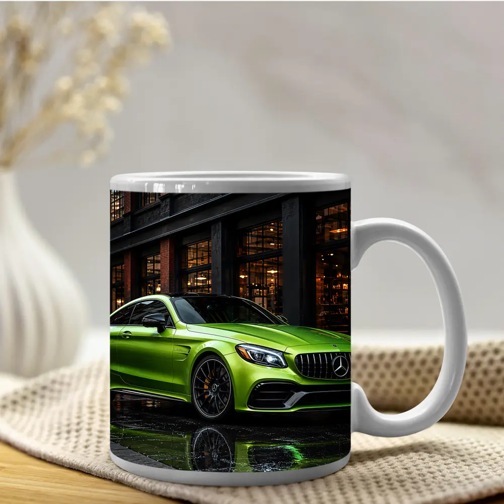 Mercedes AMG C63 Green Rainy Urban Street – Mugs