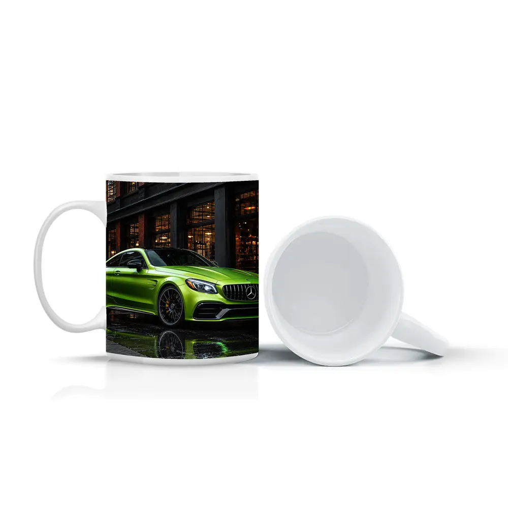 Mercedes AMG C63 Green Rainy Urban Street – Mugs
