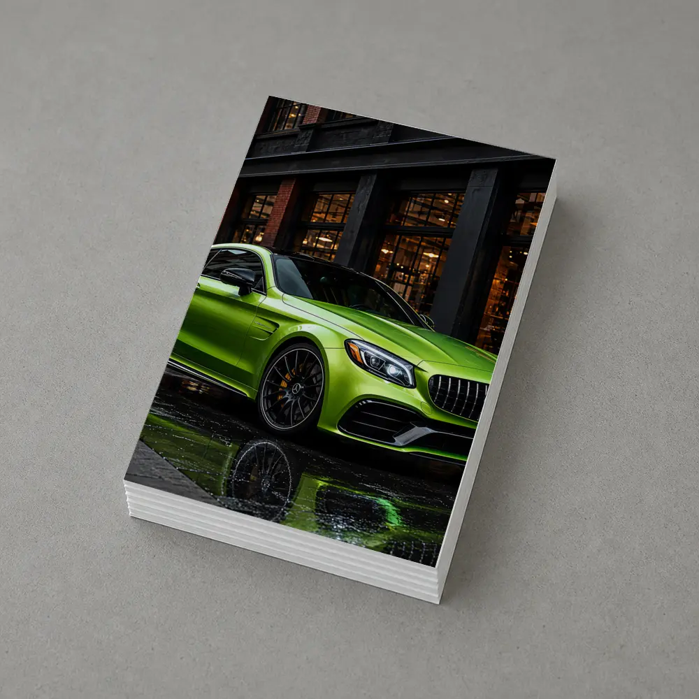 Mercedes AMG C63 Green Rainy Urban Street – Postcards