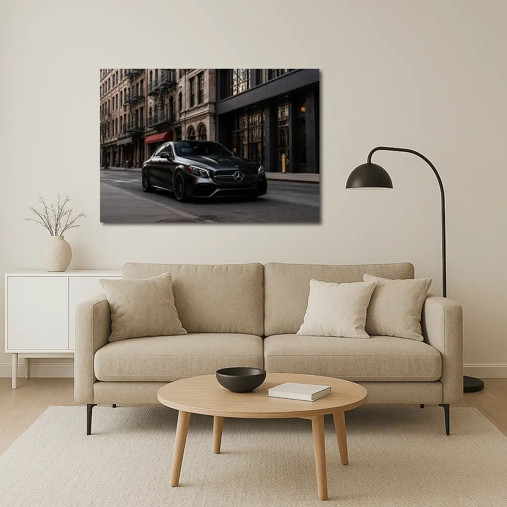 Mercedes-AMG C63 Matte Black City Street – Wall Art