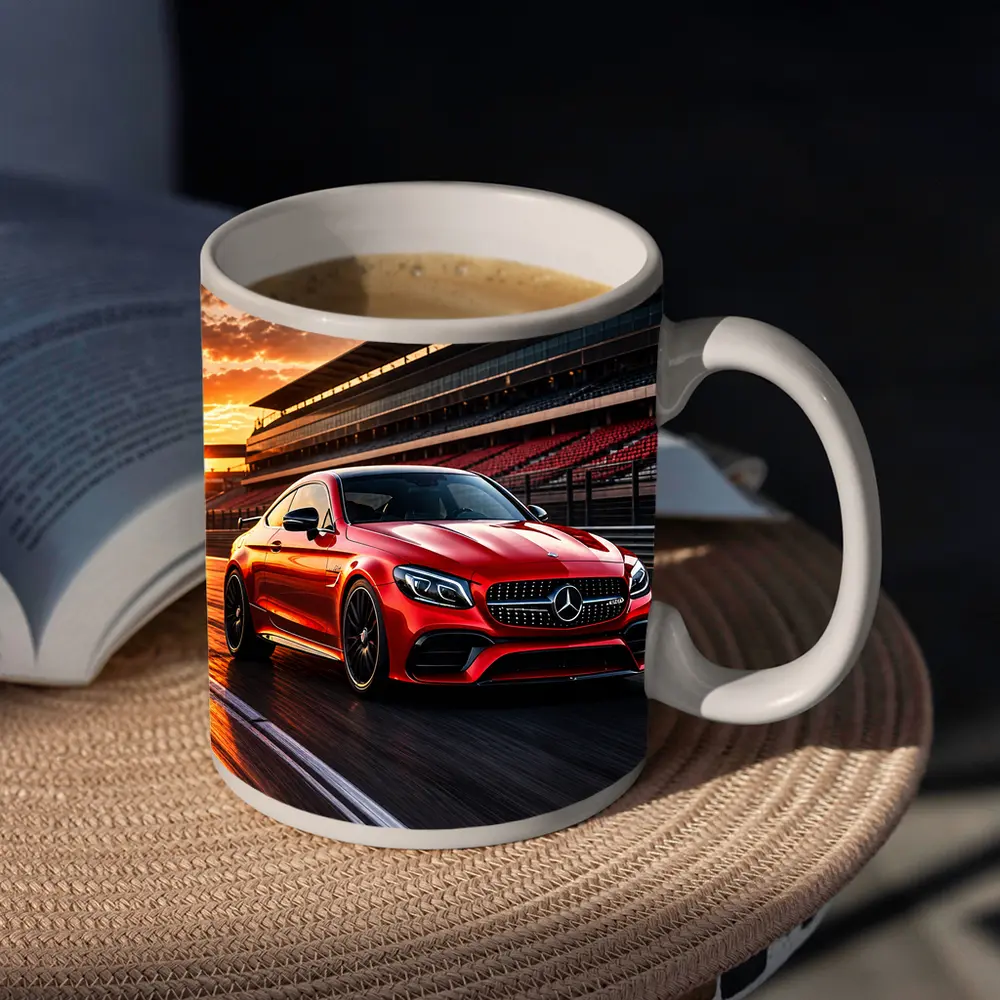 Mercedes AMG C63 Red Racing Track Sunset – Mugs
