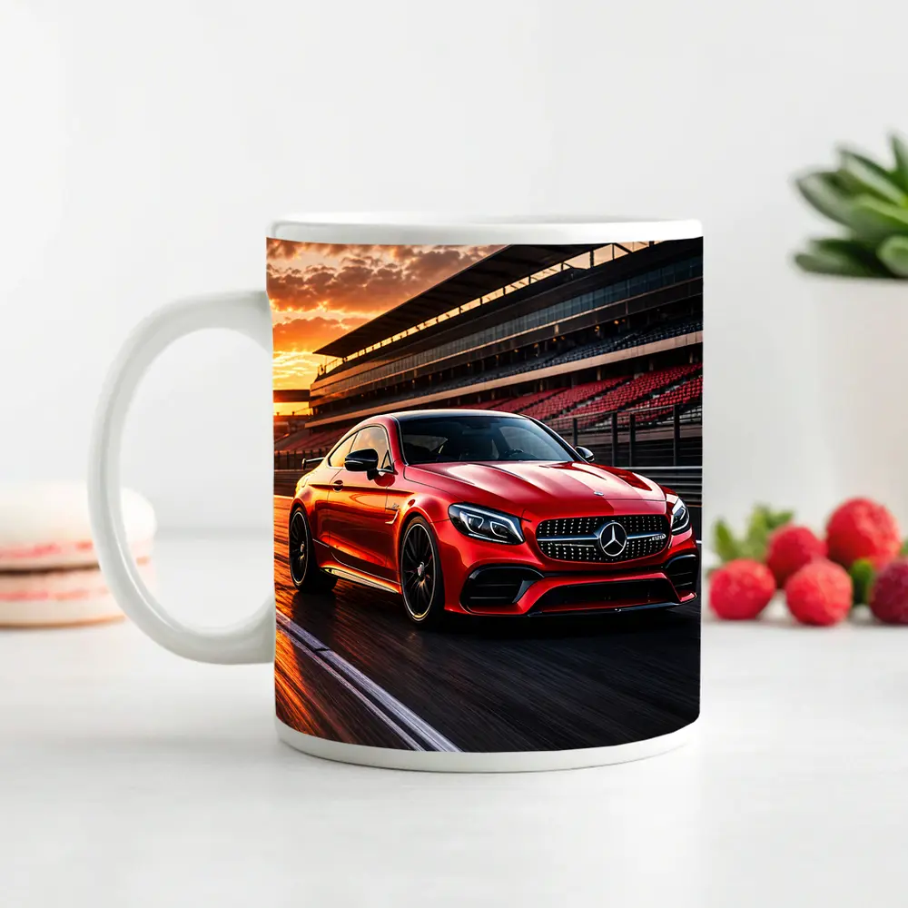 Mercedes AMG C63 Red Racing Track Sunset – Mugs