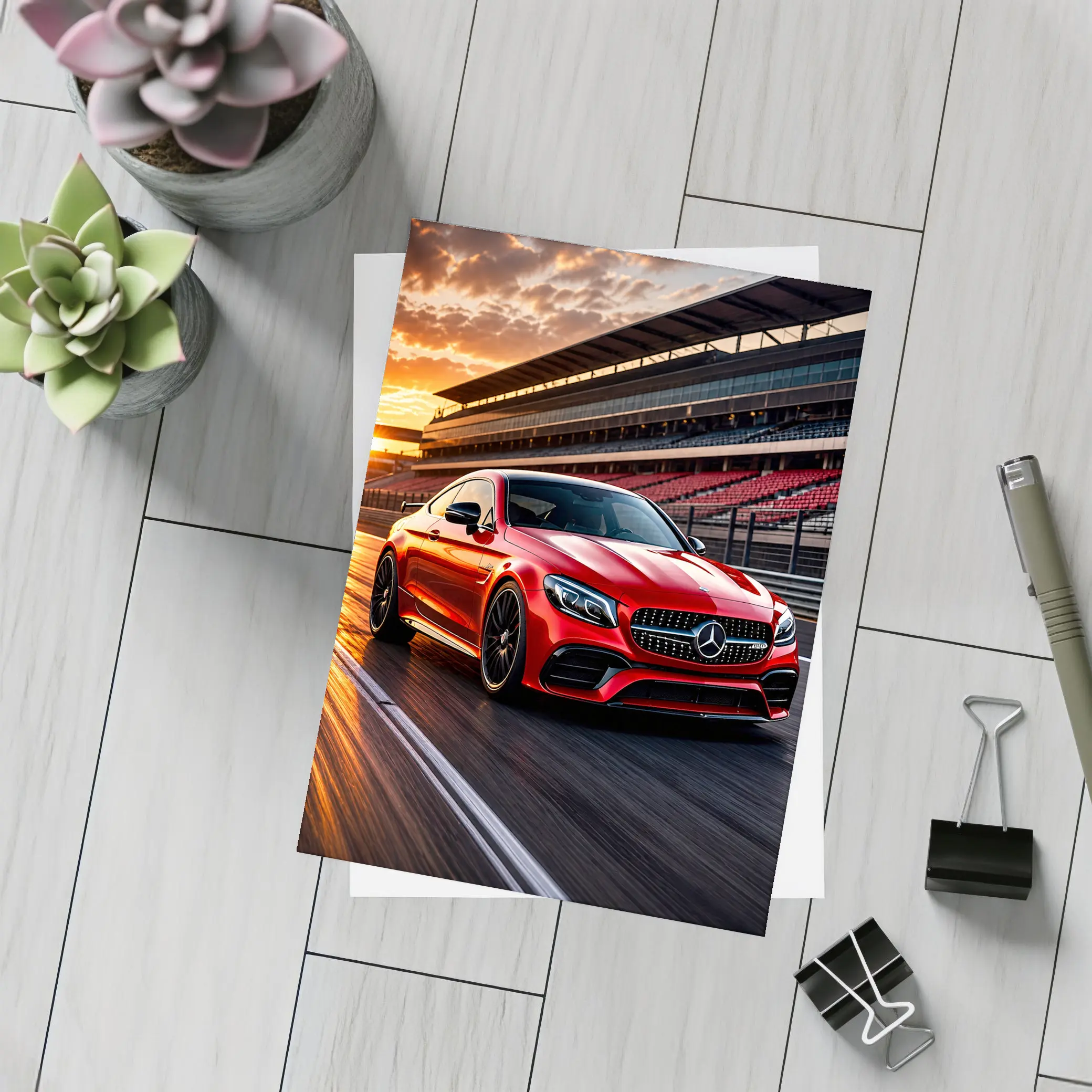 Mercedes AMG C63 Red Racing Track Sunset – Postcards
