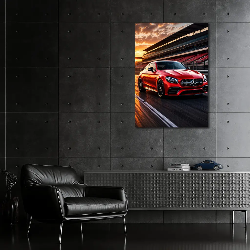 Mercedes AMG C63 Red Racing Track Sunset – Wall Art