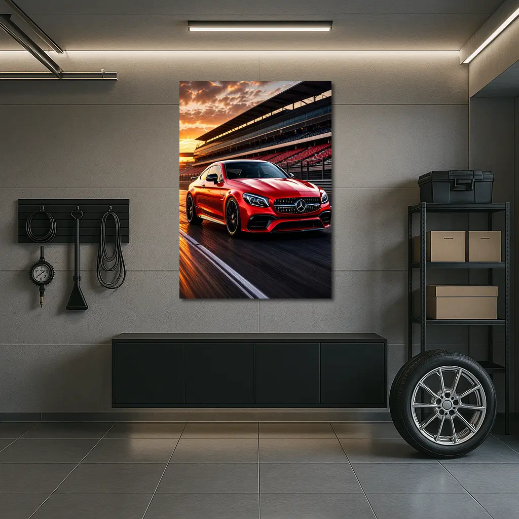 Mercedes AMG C63 Red Racing Track Sunset – Wall Art