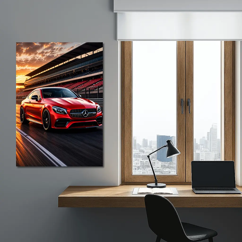 Mercedes AMG C63 Red Racing Track Sunset – Wall Art
