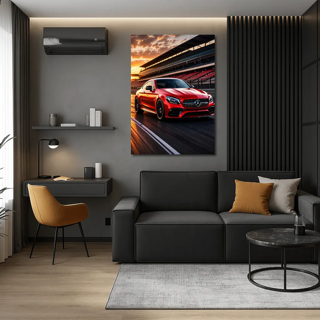 Mercedes AMG C63 Red Racing Track Sunset – Wall Art