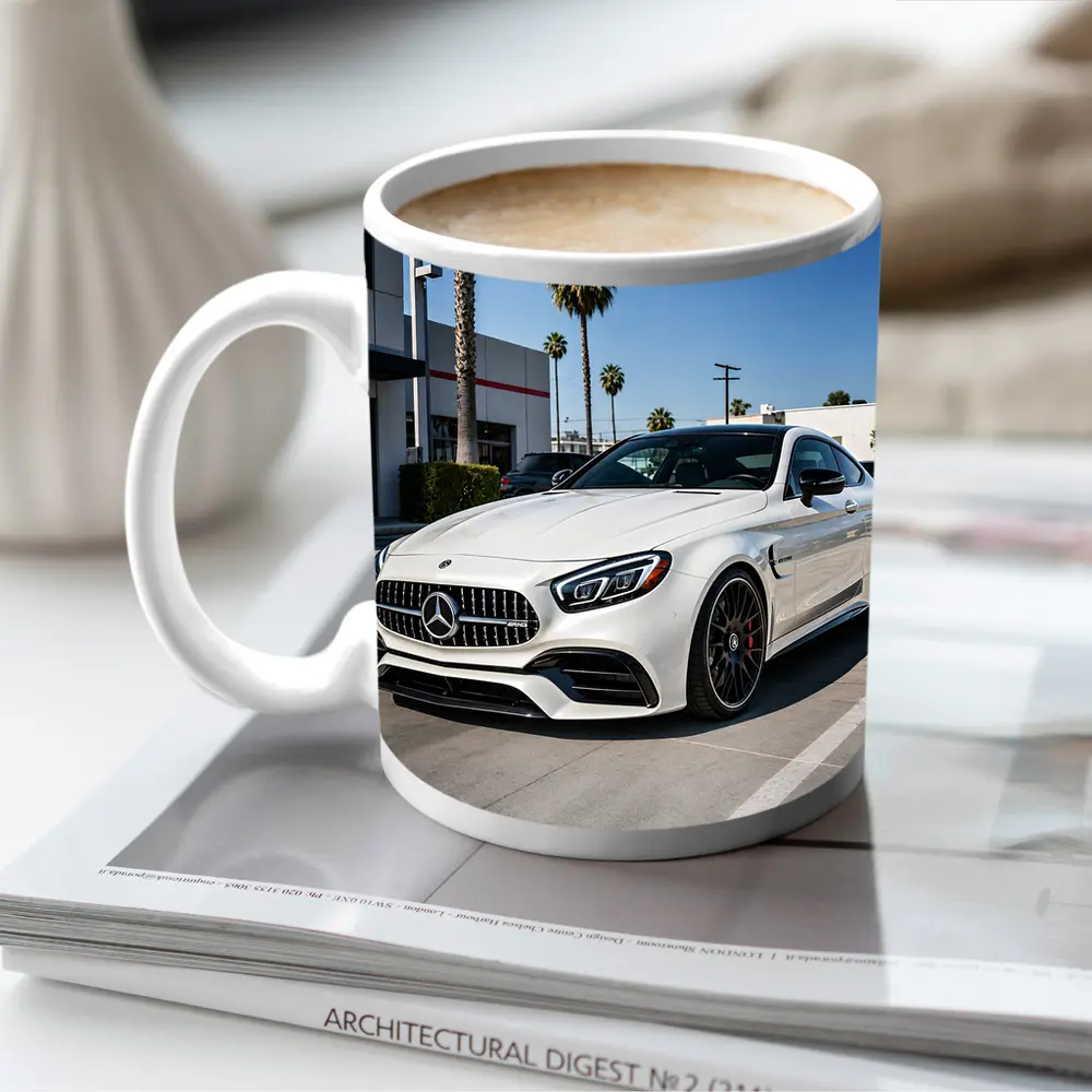 Mercedes AMG SL White Coupe Parking Lot – Mugs