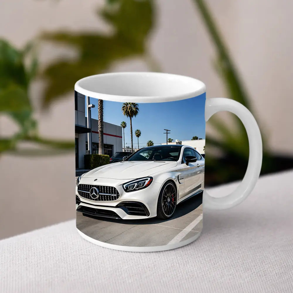Mercedes AMG SL White Coupe Parking Lot – Mugs