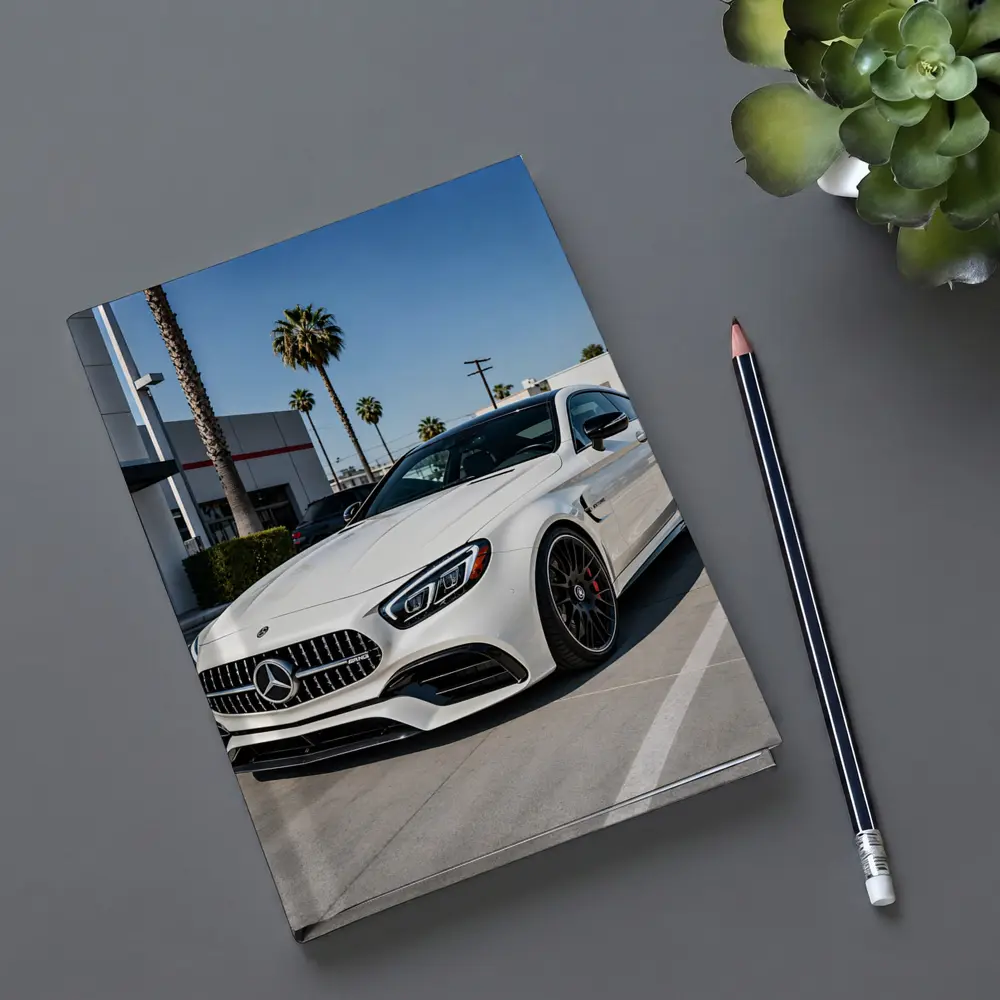 Mercedes AMG SL White Coupe Parking Lot – Notebooks
