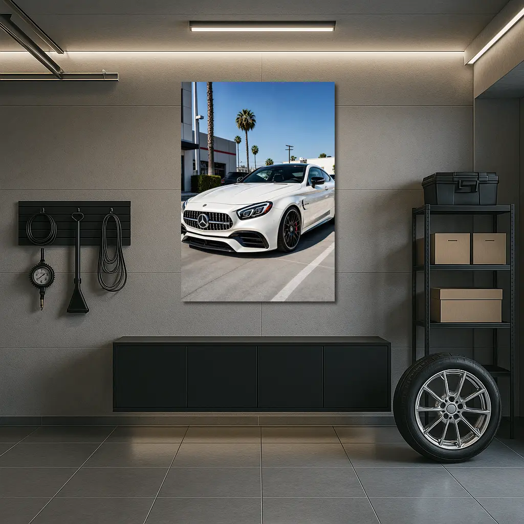 Mercedes AMG SL White Coupe Parking Lot – Wall Art
