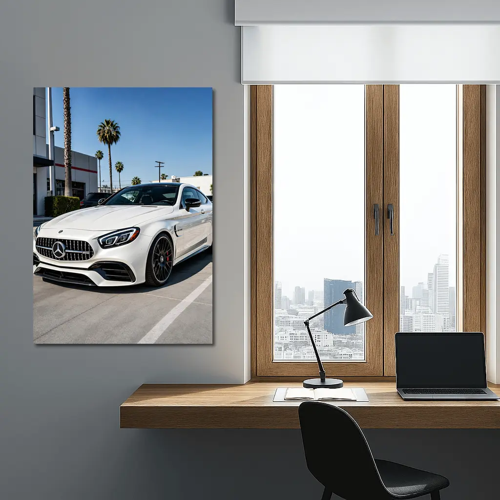 Mercedes AMG SL White Coupe Parking Lot – Wall Art