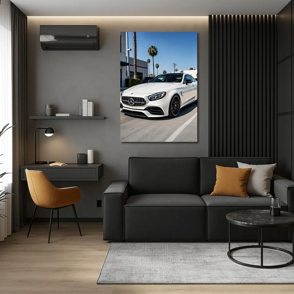 Mercedes AMG SL White Coupe Parking Lot – Wall Art