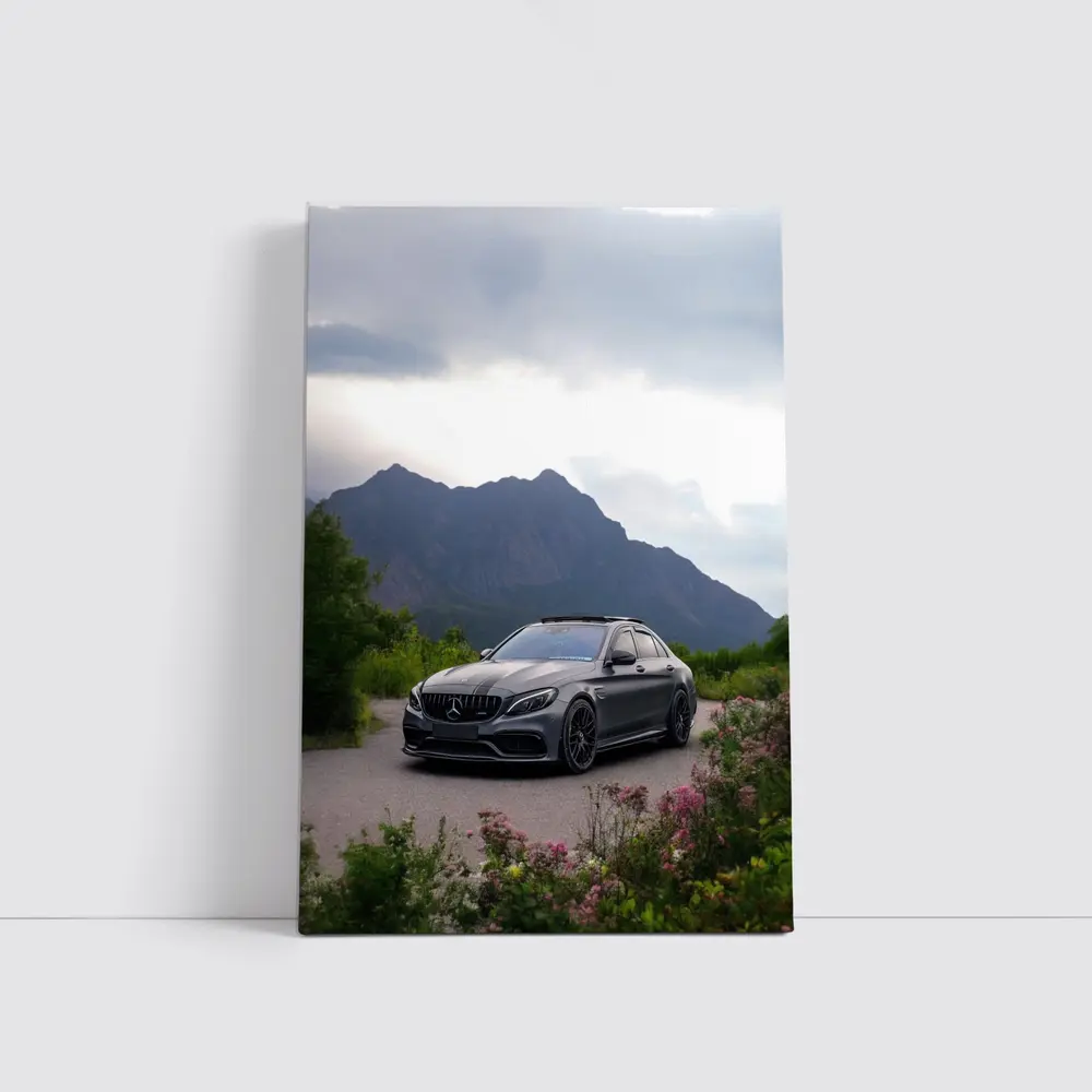 Mercedes AMG C63 Matte Gray Mountain Setting – Wall Art