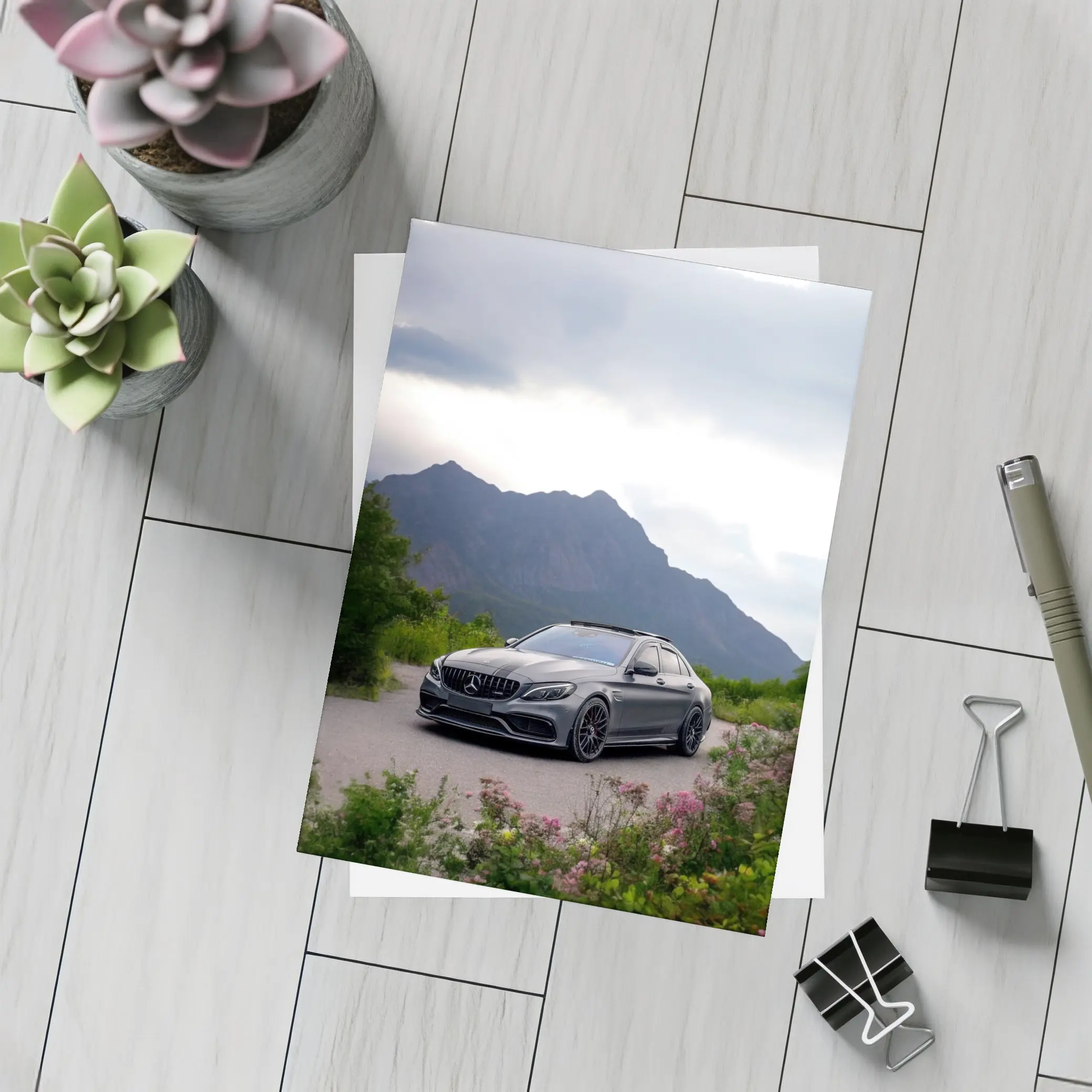 Mercedes AMG C63 Matte Gray Mountain Setting – Postcards