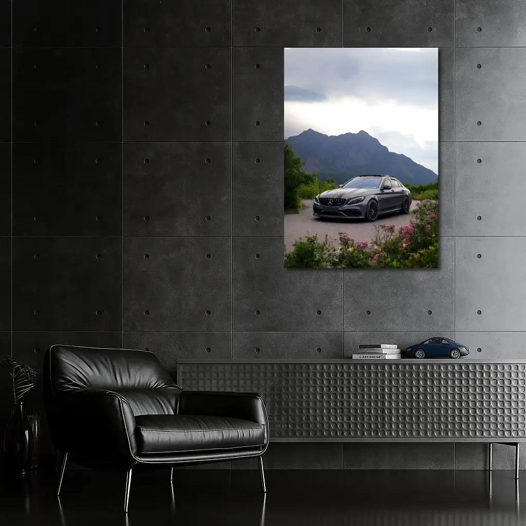 Mercedes AMG C63 Matte Gray Mountain Setting – Wall Art