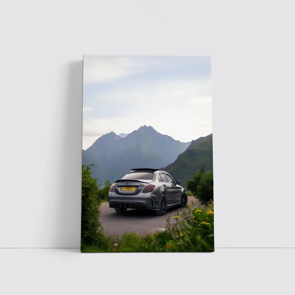 Mercedes AMG C63 Matte Gray Mountain Backdrop – Wall Art