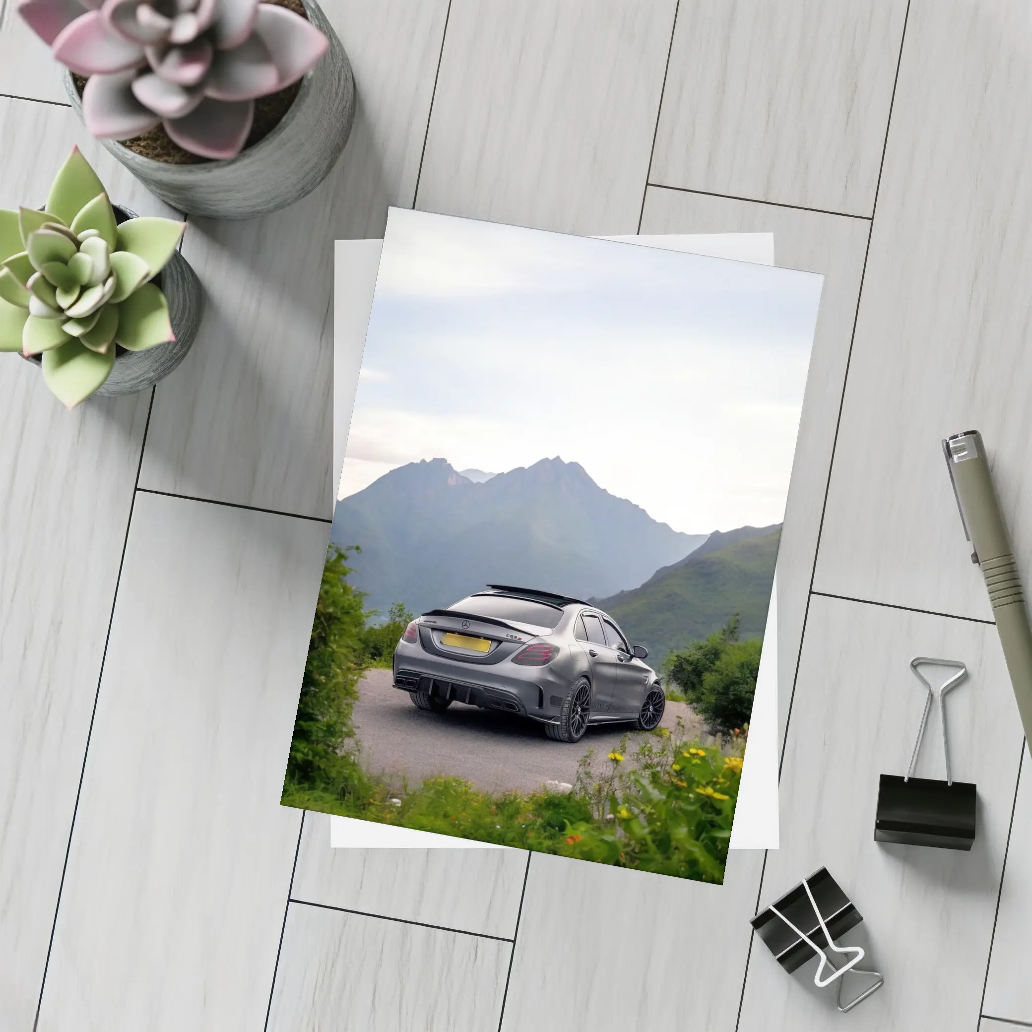Mercedes AMG C63 Matte Gray Mountain Backdrop – Postcards