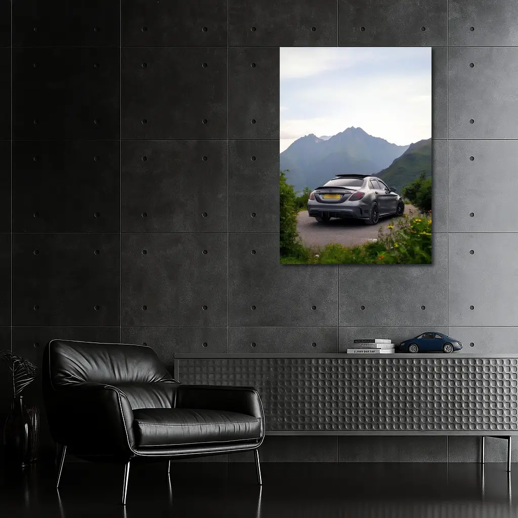 Mercedes AMG C63 Matte Gray Mountain Backdrop – Wall Art