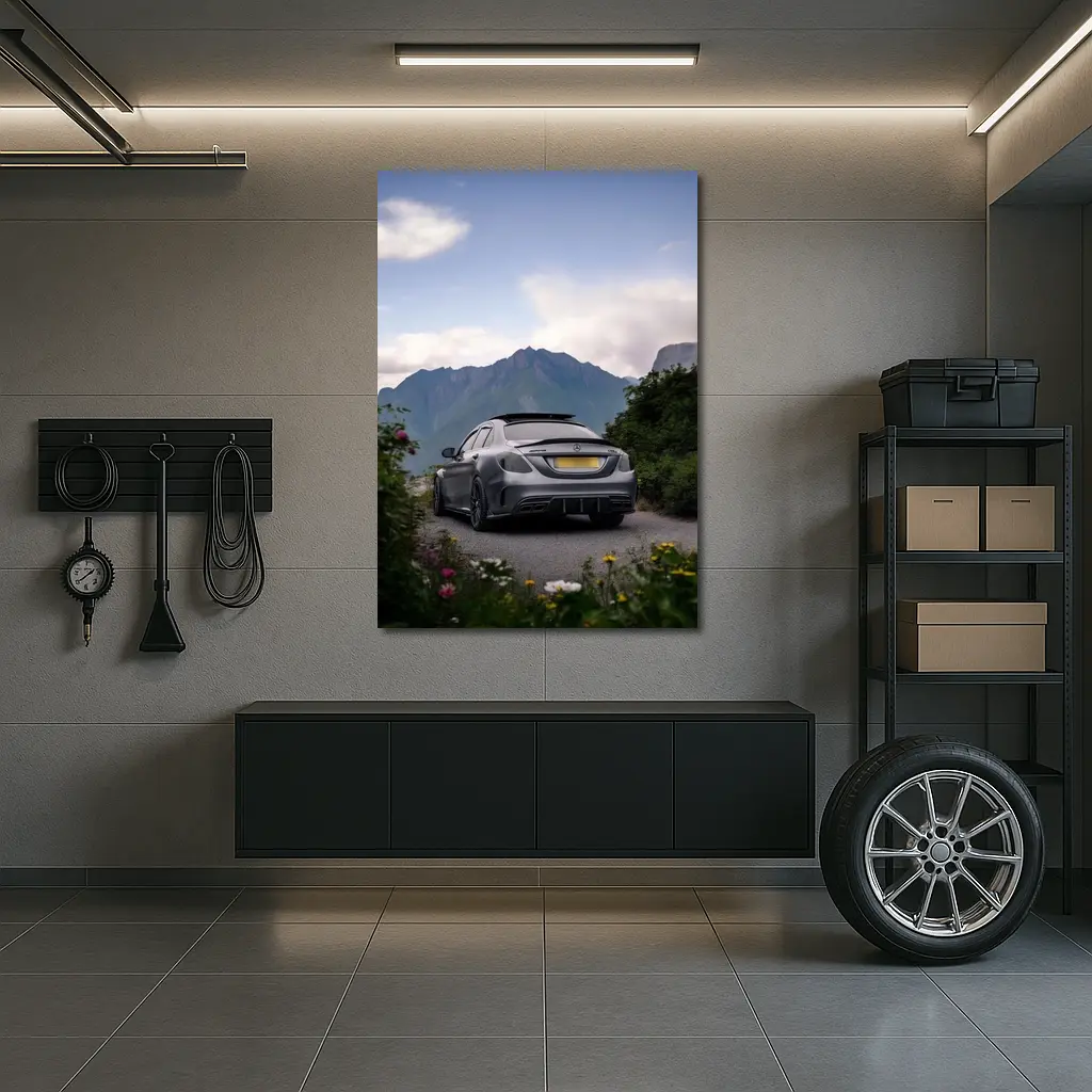 Mercedes AMG C63 Mountain Road Matte Gray – Wall Art