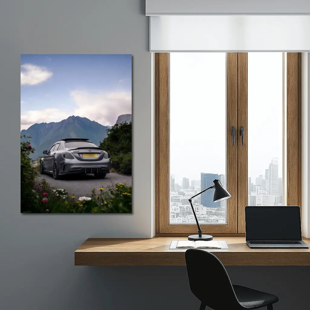 Mercedes AMG C63 Mountain Road Matte Gray – Wall Art