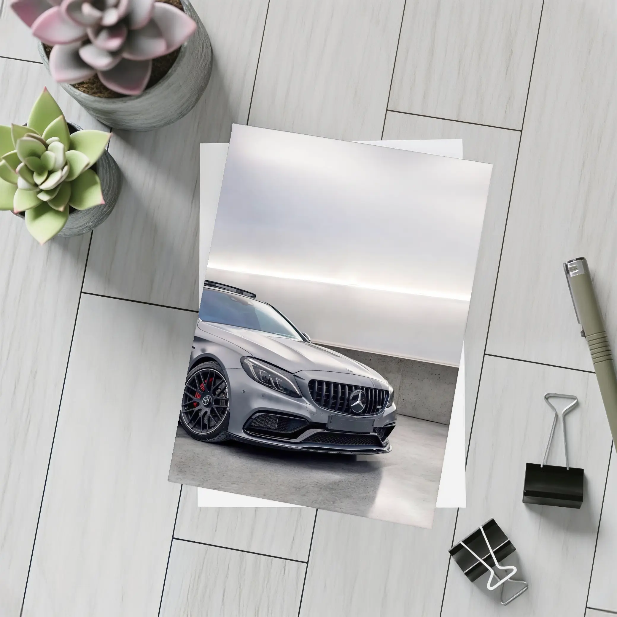 Mercedes AMG C63 Gray Underground Parking Front – Postcards
