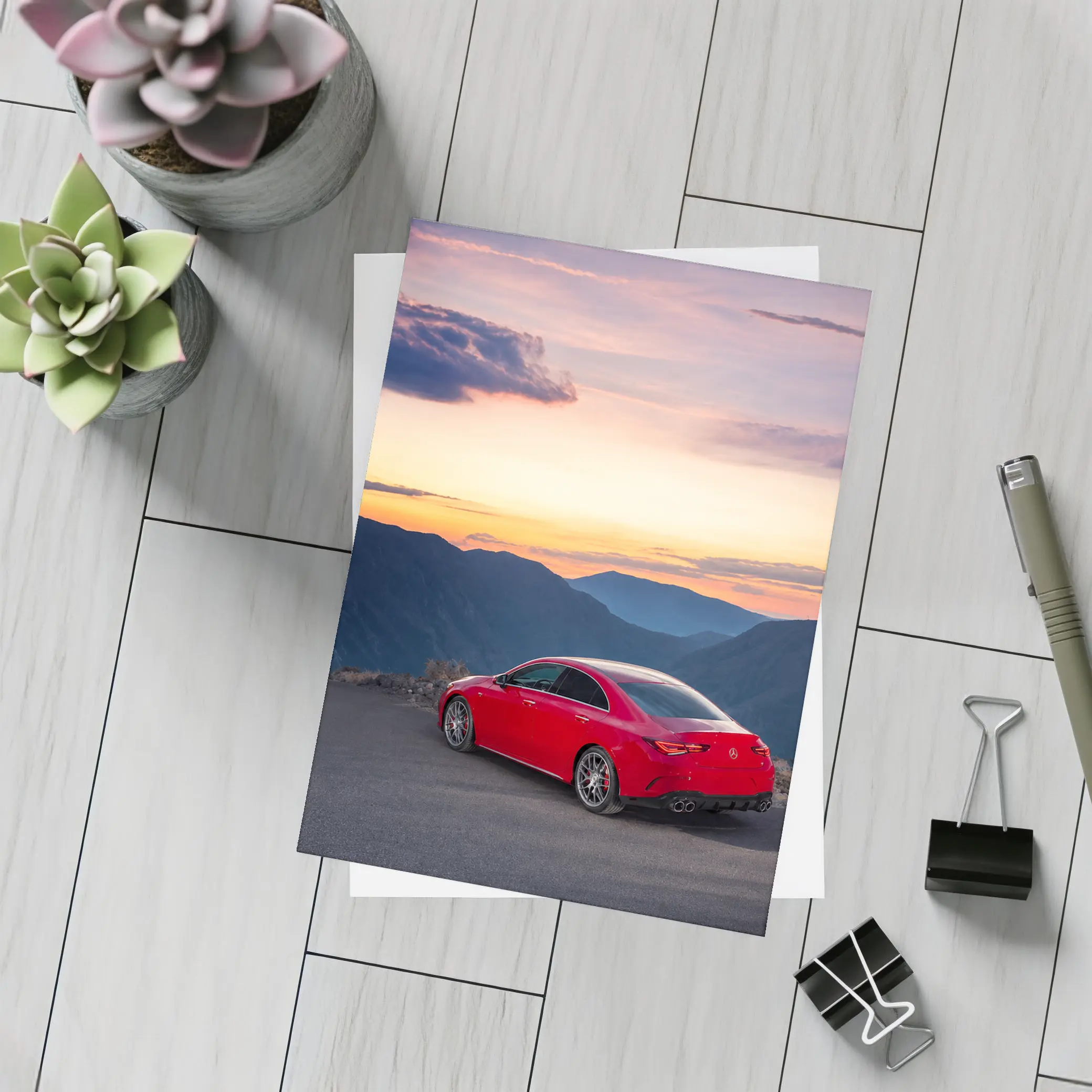 Mercedes AMG CLA Red Mountain Sunset View – Postcards