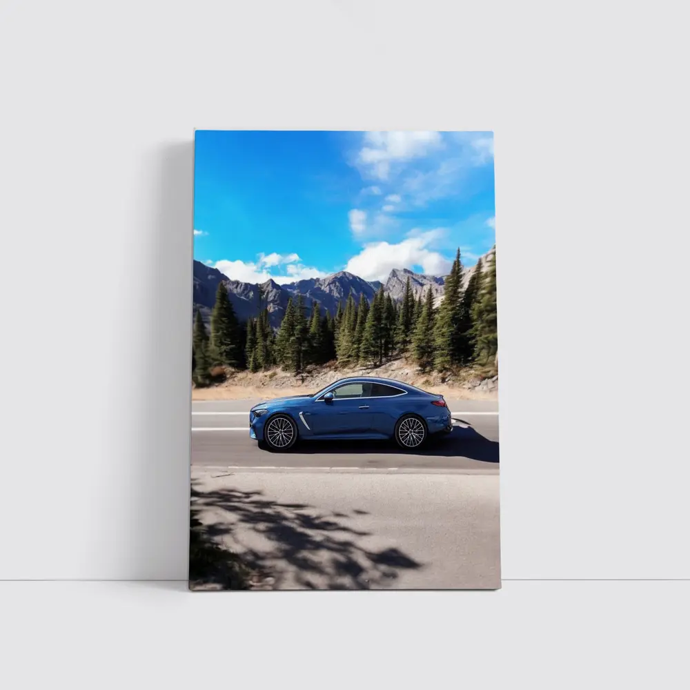 Mercedes AMG CLE Blue Coupe Mountain Road – Wall Art