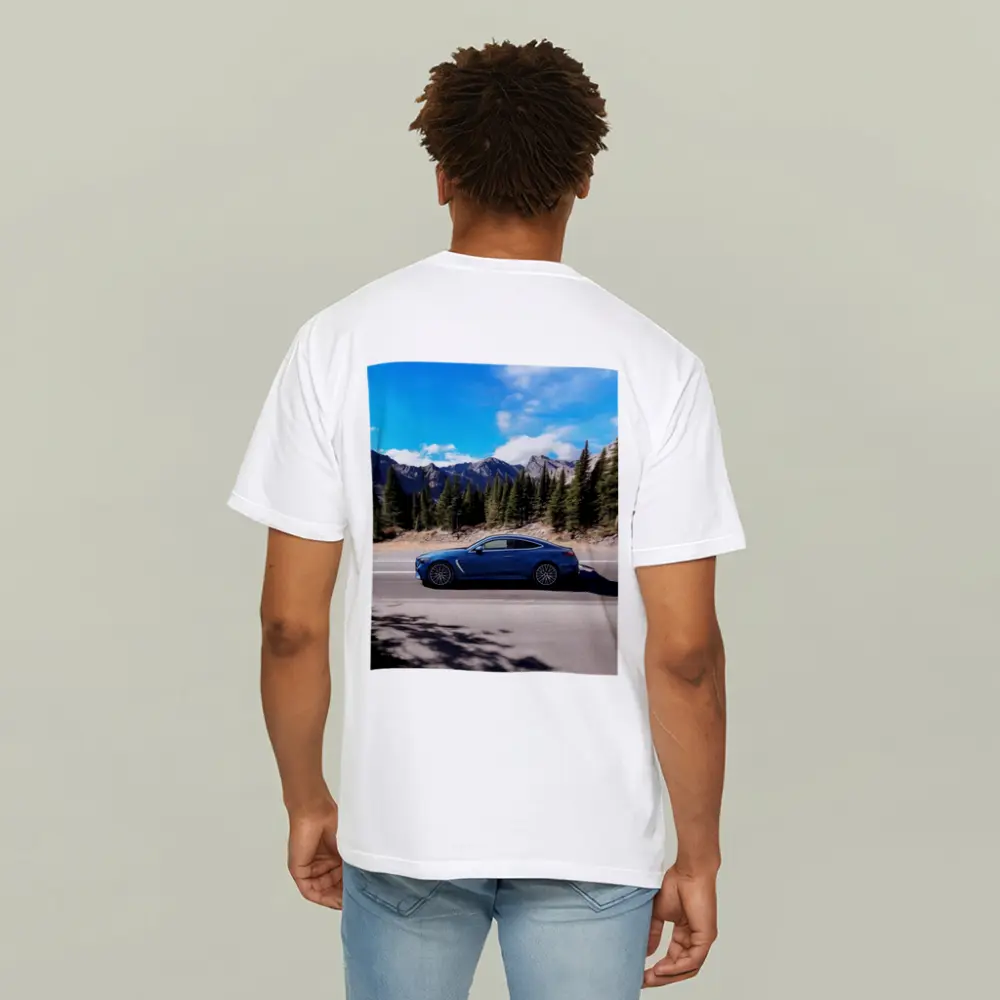 Mercedes AMG CLE Blue Coupe Mountain Road – T-Shirts