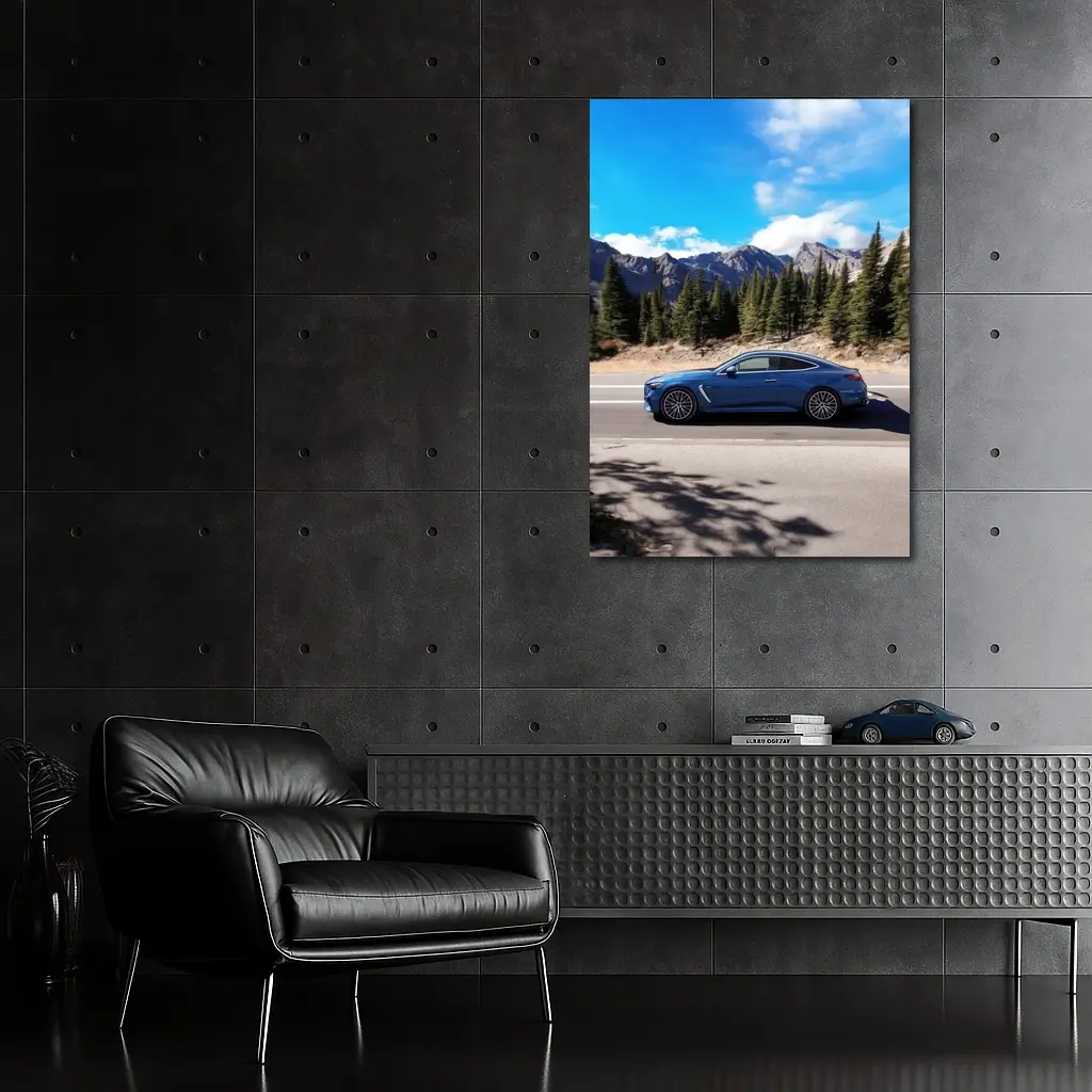 Mercedes AMG CLE Blue Coupe Mountain Road – Wall Art