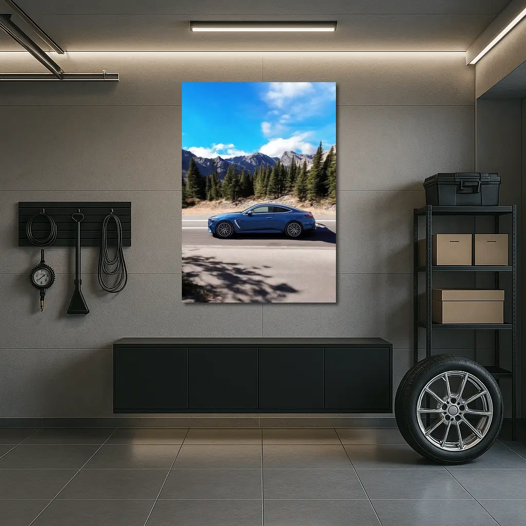 Mercedes AMG CLE Blue Coupe Mountain Road – Wall Art
