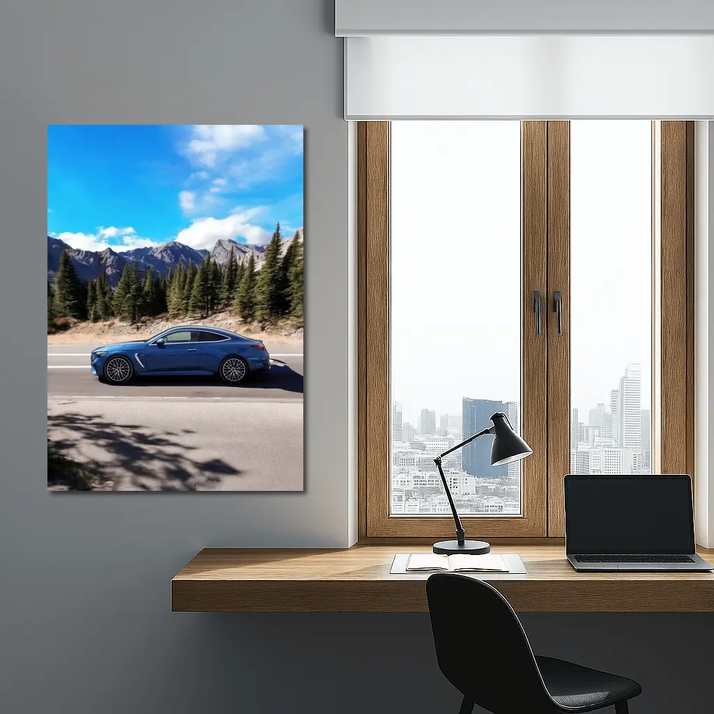 Mercedes AMG CLE Blue Coupe Mountain Road – Wall Art