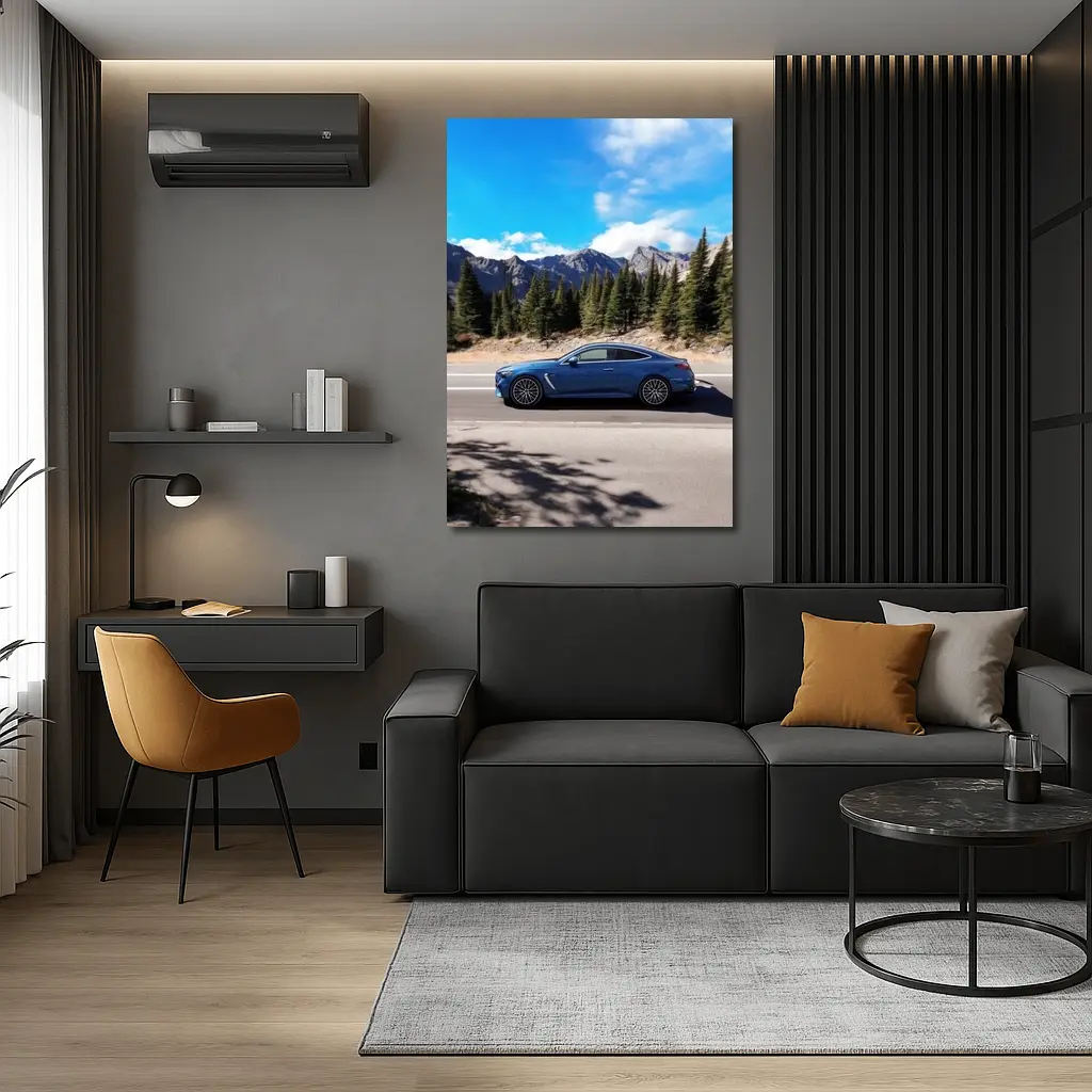 Mercedes AMG CLE Blue Coupe Mountain Road – Wall Art